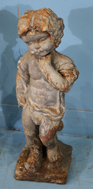 359b - Pair of cast iron garden statues, 21 in T.