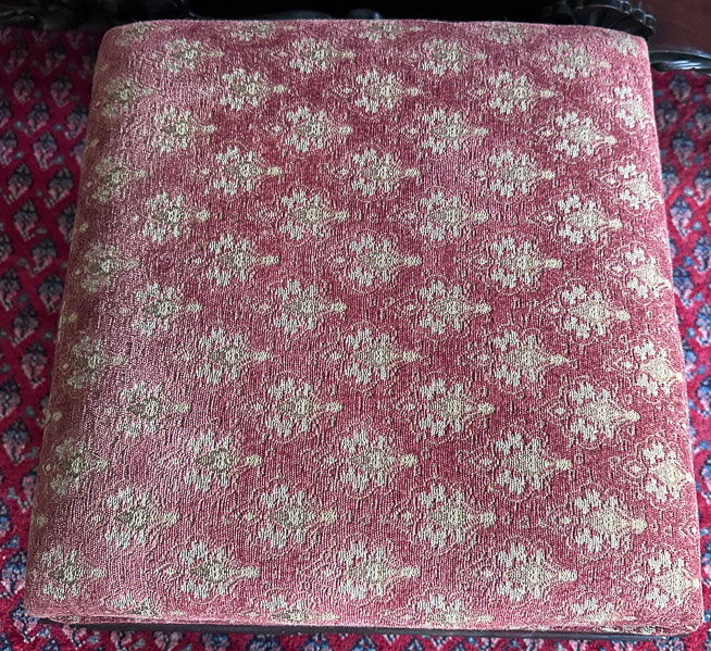 248b - mahogany empire square foot stool with pink upholstery