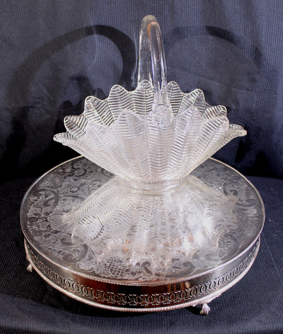 416a - Silver-plate cake stand with glass handled basket