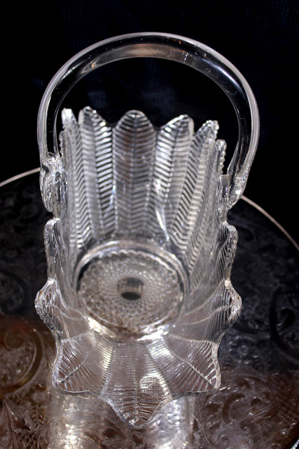 416b- Silver-plate cake stand with glass handled basket