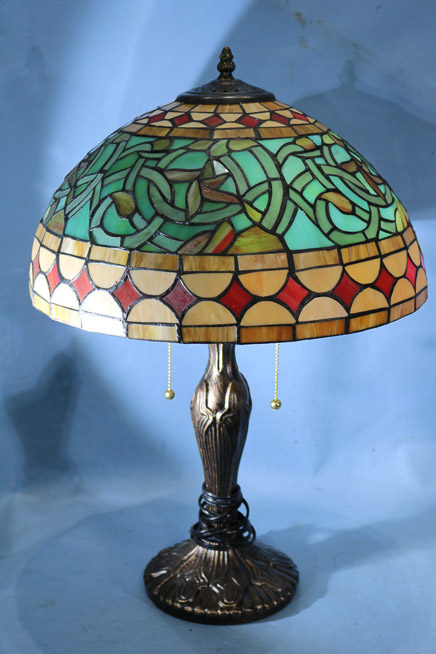 158a - Lamp with leaded glass shade, 23 in. T.