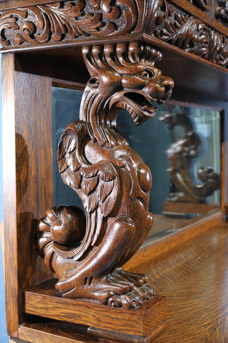 080q - Oak heavily carved dining room suite-15