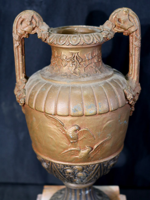 609c - Metal urn with marble base, 13 in T.