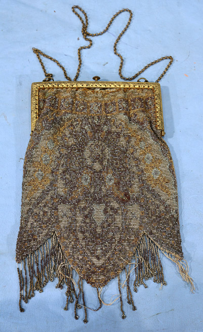 180a - Heavy Victorian beaded purse with shoulder chain-24