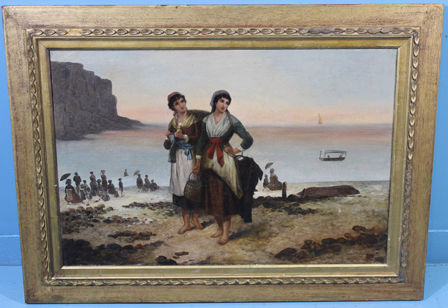 145a -Morgan – Coastal Scene with Fishmongers, Oil on Canvas