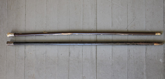 218a - 2 black wood walking canes with silver handles