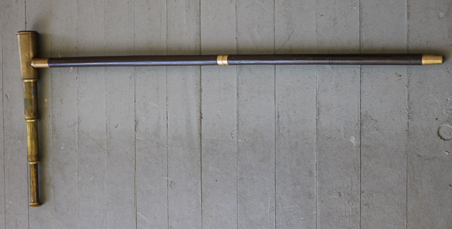 229a - Antique brass walking cane with telescope on handle