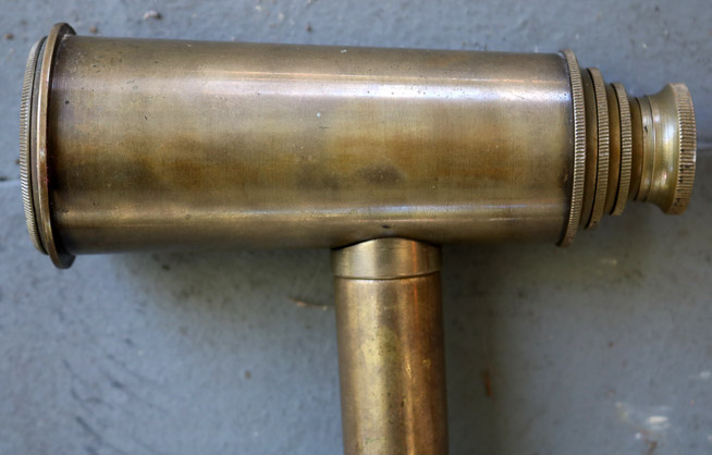 229d - Antique brass walking cane with telescope on handle
