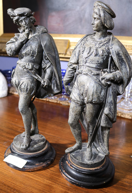 248b - Pair of metal English gentlemen, 16.5 in. T.