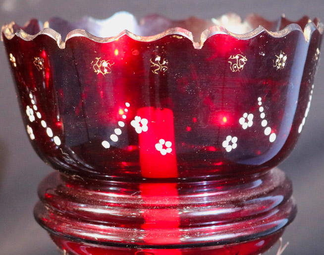 155b - Pair of ruby mantle lusters,13 in. T.
