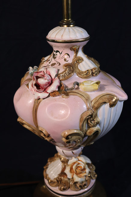 279c - Capodimonte lamp, pink and white, 30 in. T.