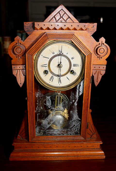 169a - Walnut Victorian kitchen clock with owls