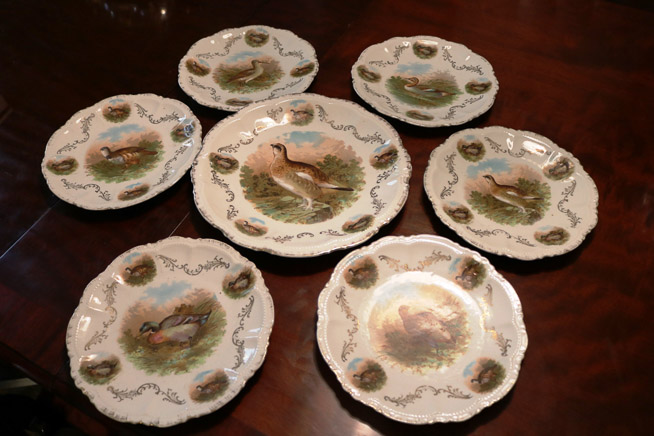004a - 7 pc. Hand painted game set with pheasants