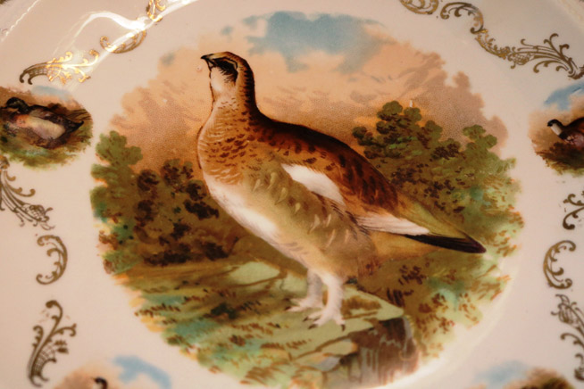 004b - 7 pc. Hand painted game set with pheasants