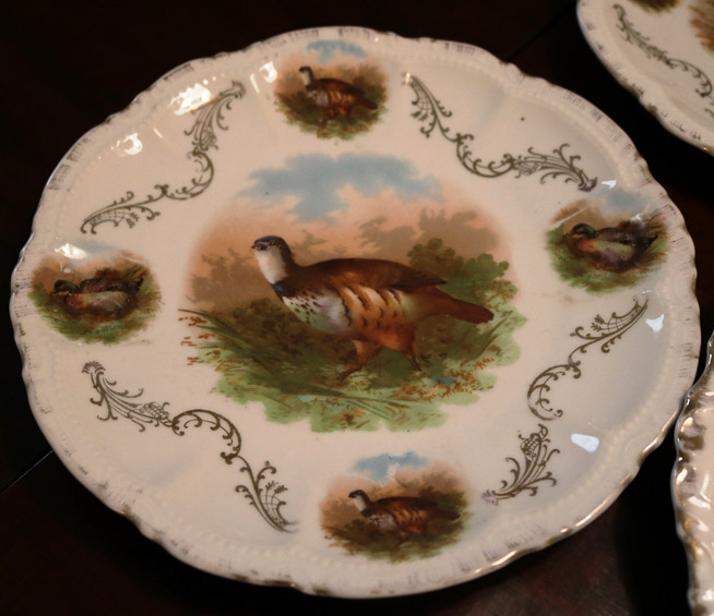 004d - 7 pc. Hand painted game set with pheasants