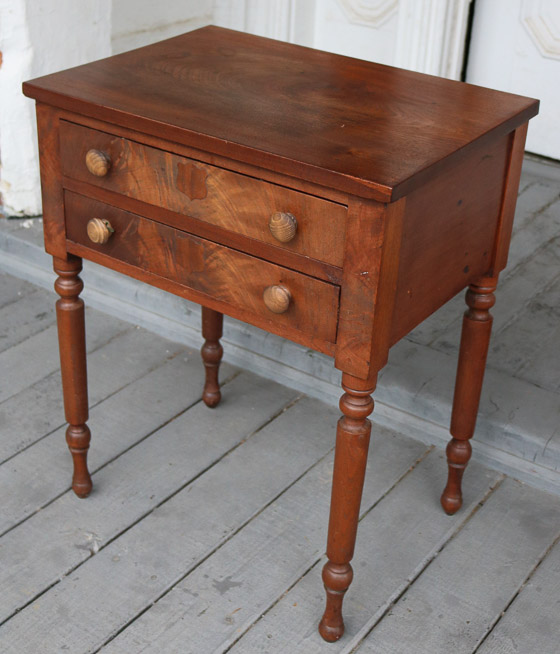 171b - Walnut 2 drawer night table with turned legs