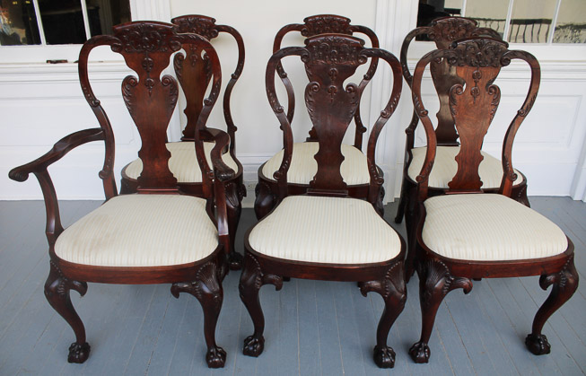 078a - Early mahogany 6 piece set of dining chairs