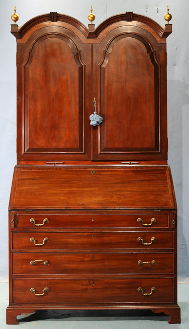 17h - Period mahogany secretary with beautiful fitted interior and inlaid doors, ca. 1830, 91 in. T, 48 in. W, 23 in. D.
