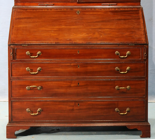 17i - Period mahogany secretary with beautiful fitted interior and inlaid doors, ca. 1830, 91 in. T, 48 in. W, 23 in. D.