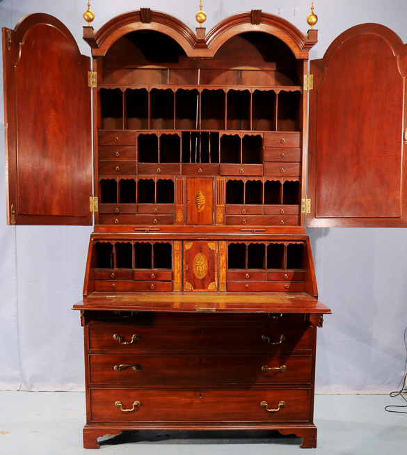 17j - Period mahogany secretary with beautiful fitted interior and inlaid doors, ca. 1830, 91 in. T, 48 in. W, 23 in. D.