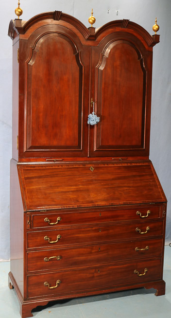 17r - Period mahogany secretary with beautiful fitted interior and inlaid doors, ca. 1830, 91 in. T, 48 in. W, 23 in. D.